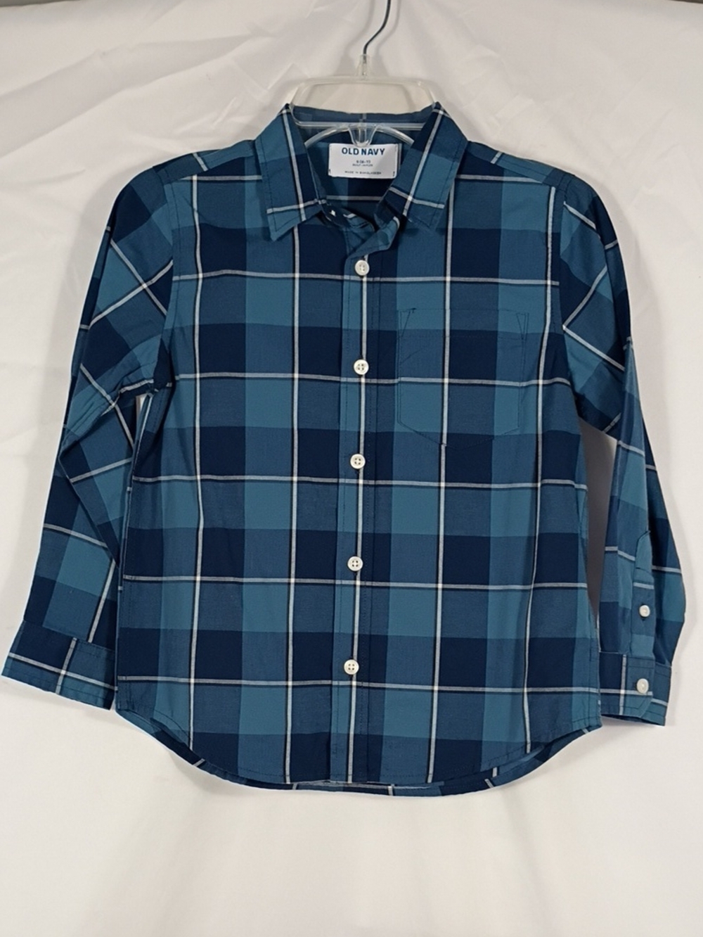 NWT Old Navy Blue Plaid Long Sleeve Button-Down Shirt Boys Size Small 6-7